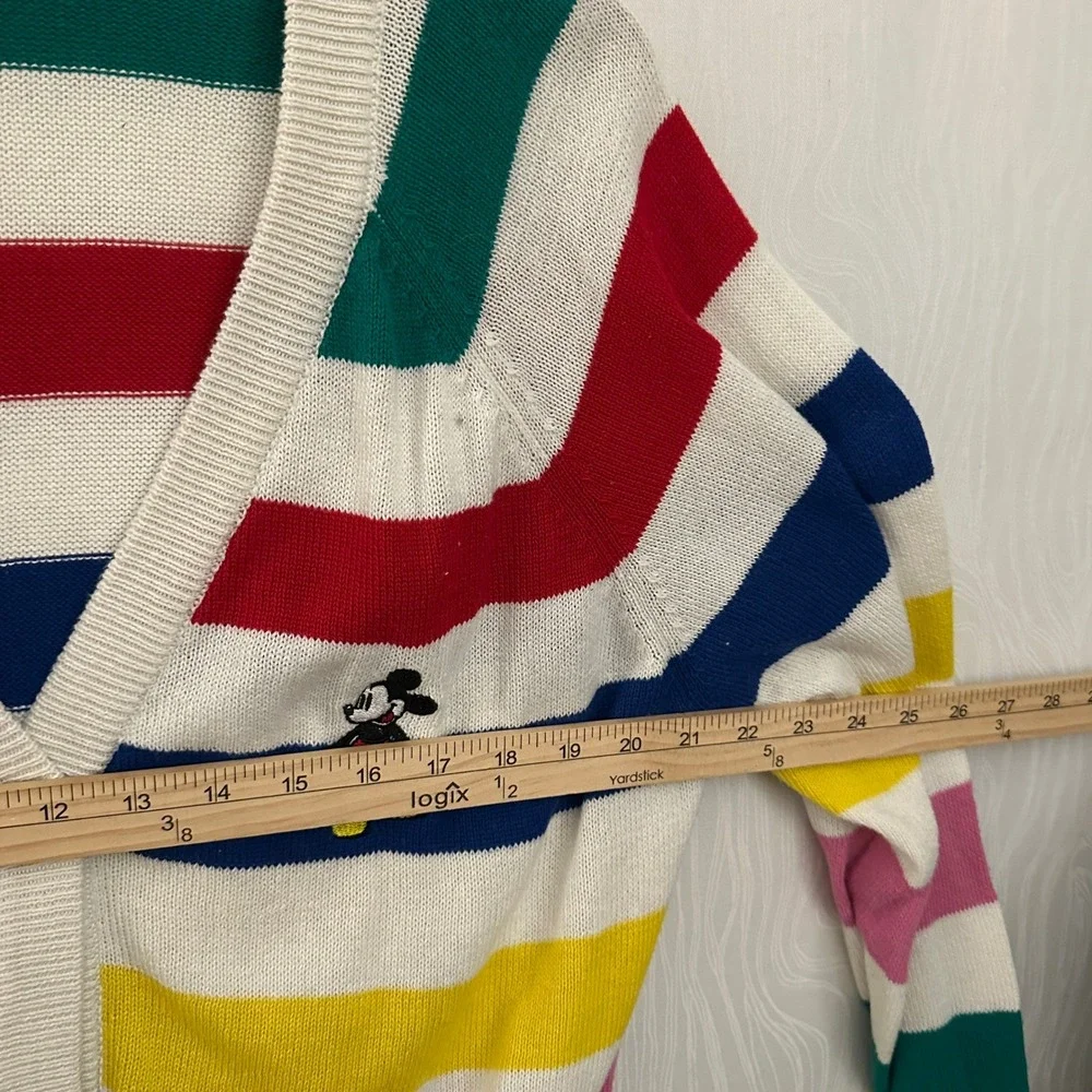 Disney Cardigan Womens Large Rainbow‎ Stripe Mickey Mouse Disney 100 Excellent